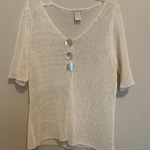 White knit cardigan with shell button